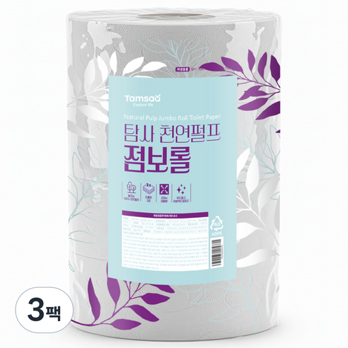 탐사 천연펄프 3겹 점보롤 화장지, 3팩, 4롤, 200m