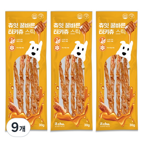잇츄 강아지 츄잇 꿀바른 터키츄 스틱, 혼합맛(칠면조/마누카꿀), 30g, 9개