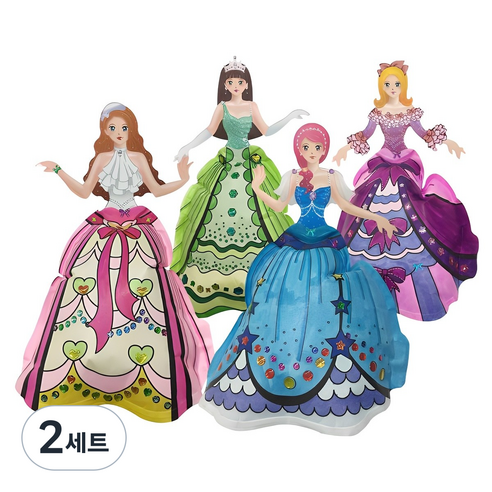 컬러룬 입체 공주님 만들기 색칠공부 4종, 혼합색상, 2세트