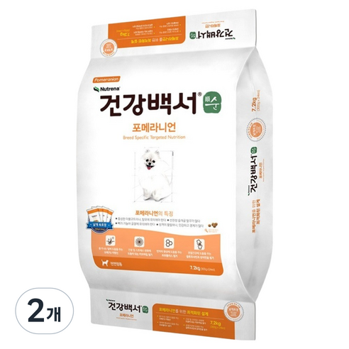 뉴트리나건강백서 강아지 순 기능성 사료, 포메라니안, 7.2kg, 2개