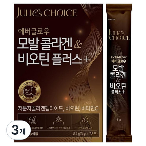 줄리스초이스 에버글로우 모발 콜라겐 & 비오틴 플러스+, 3개, 84g