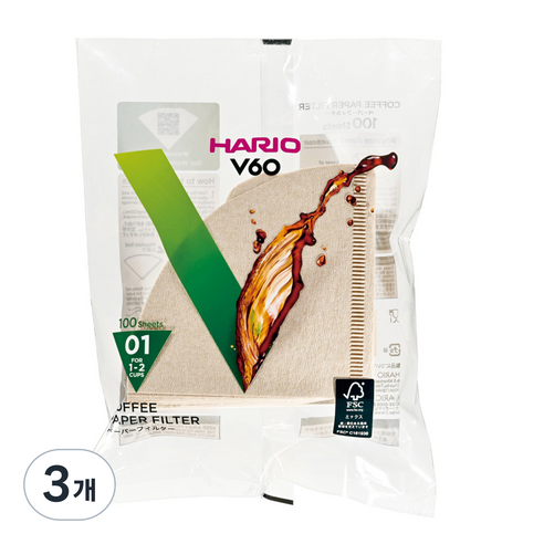 하리오 커피필터 여과지 VCF-01-100M, 100개입, 3개