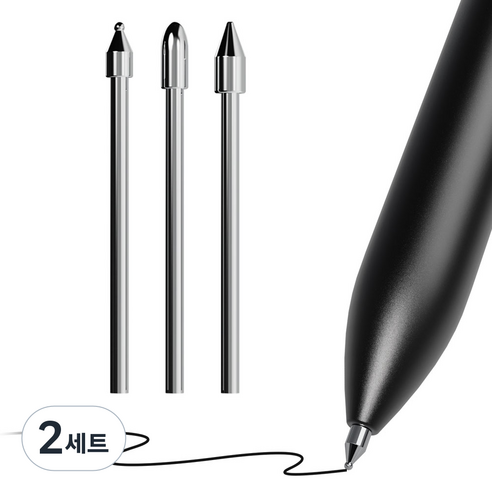 누아트 갤럭시탭 S펜 호환 교체형 메탈 볼펜 샤프 만년필형 펜촉 3p, 실버, 2세트