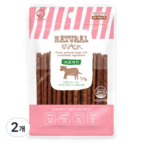 굿데이 네츄럴 스낵 고양이 간식, 비프 져키, 50g, 2개