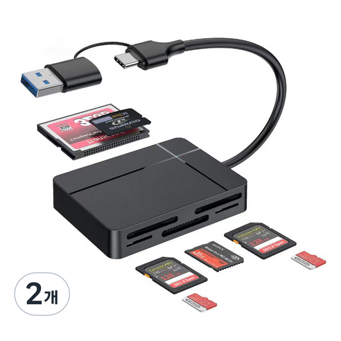 라온디지털 7in1 C타입 멀티 카드리더기, CR-700C, 블랙, 2개