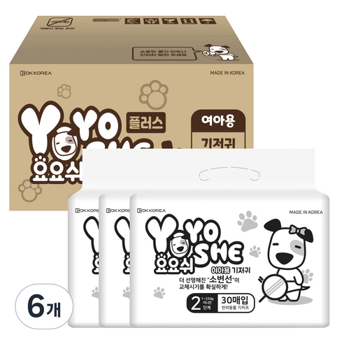 요요쉬 암컷 강아지 기저귀 대용량 플러스 2단계, 미니, 30개입, 6개