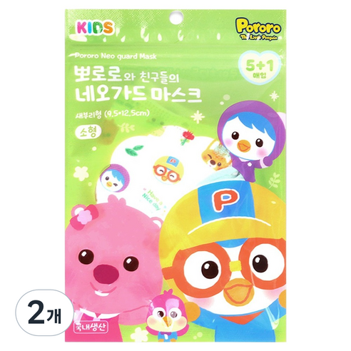 모린 뽀로로 뽀로로와 친구들의 네오가드 마스크 소형, 혼합색상, 2개, 6개입