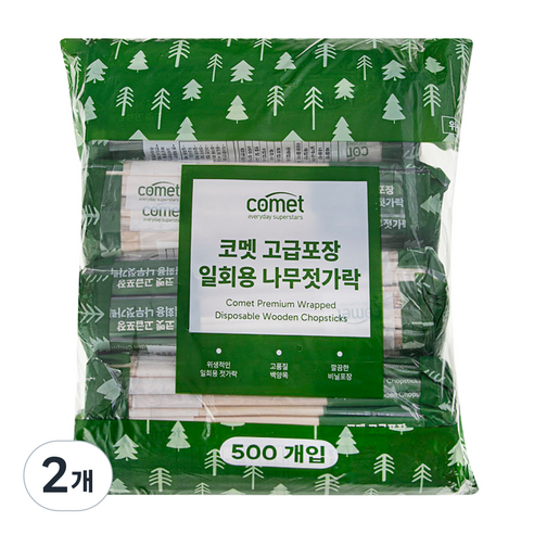 코멧 고급포장 일회용 나무젓가락, 2개, 500개입