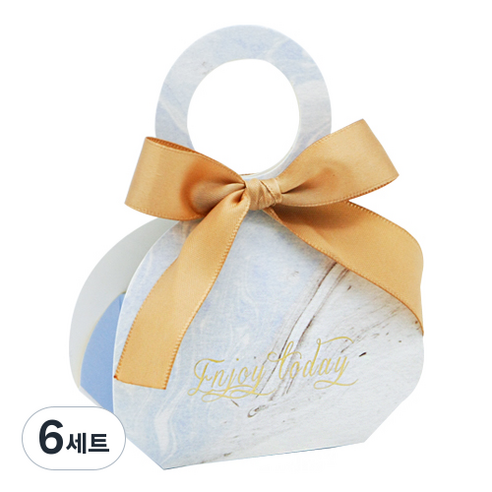 도나앤데코 소피 리본장식 라운드 손잡이 선물상자 enjoy today 연한 블루마블 10p + 리본 브라운 10p, 혼합 색상, 6세트