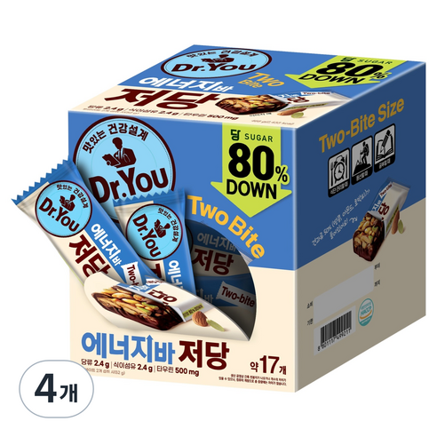 닥터유 투바이트 에너지바 저당, 468g, 4개