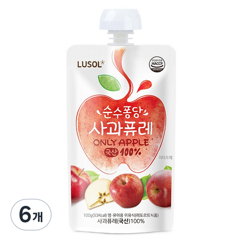 루솔 순수퐁당 사과퓨레, 사과맛, 100g, 6개