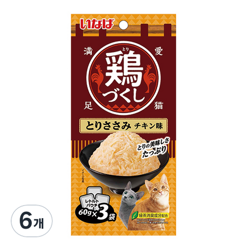 챠오츄르 고양이 치킨가득파우치 3p, 혼합맛(닭가슴살/치킨), 180g, 6개