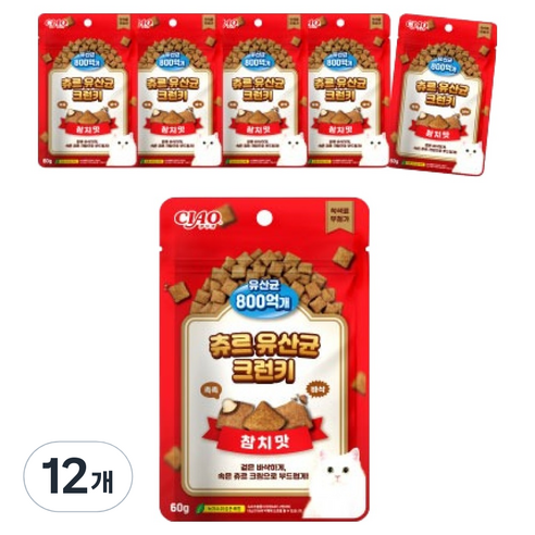 챠오츄르 고양이 츄르 유산균 크런키, 참치, 60g, 12개