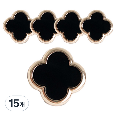 yarna 빈티지 포인트 단추 07 클로버 21mm, 블랙, 15개