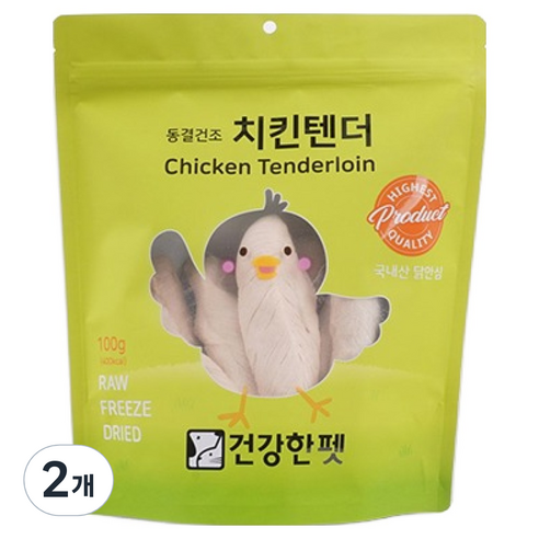 건강한펫 치킨텐더 트릿 강아지 동결건조간식 100g, 치킨, 2개