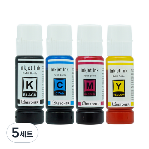 탑젯 엡손 003 T00V 호환 무한 리필 잉크 4종 세트, 검정, 파랑, 빨강, 노랑, 5세트