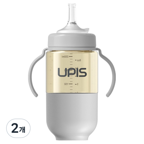 유피스 PPSU 빨대컵 6M, 260ml, 2개, Warm Gray