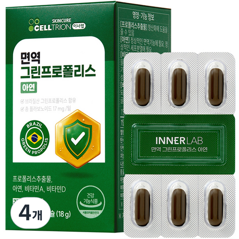 이너랩 면역 그린프로폴리스 아연 18g, 30정, 4개