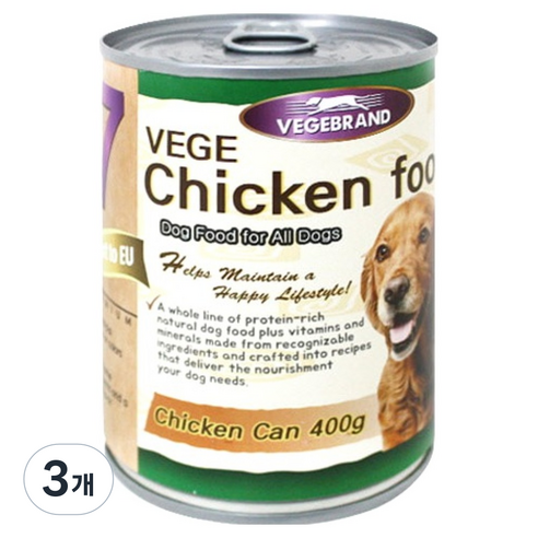 베게브랜드 강아지 통조림 대용량 캔, 닭, 400g, 3개
