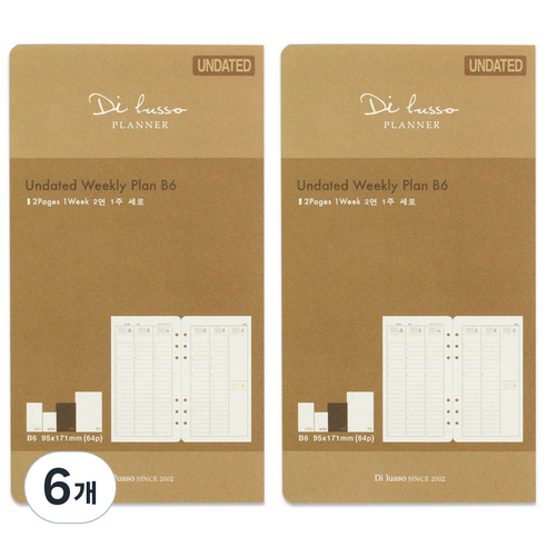 디루소 무일기 플래너 다이어리 2면 1주 세로 리필속지, 64매, 6개