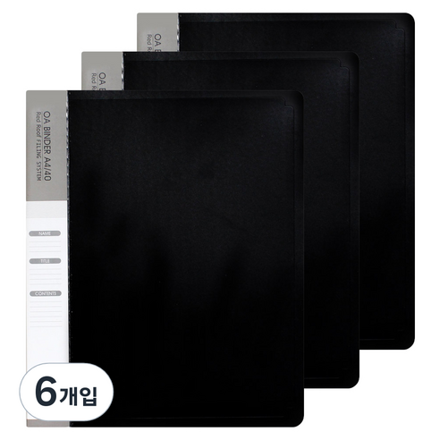 레드루프 OA 클리어바인더화일 A4 40매, 블랙, 6개입