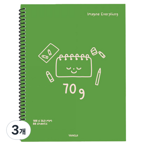 양지사 연습장 70g 무선노트, 그린, 3개
