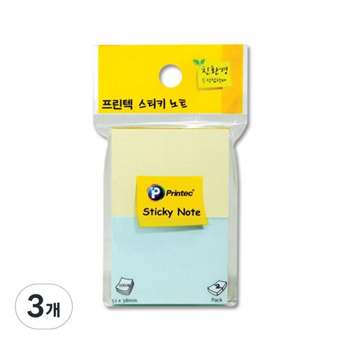 파스텔점착메모지, 노랑+파랑, 3개