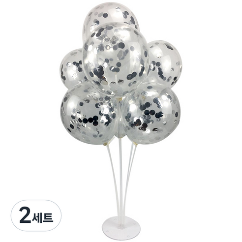 와우파티코리아 풍선꽂이세트, 컨페티 라운드 실버, 2세트
