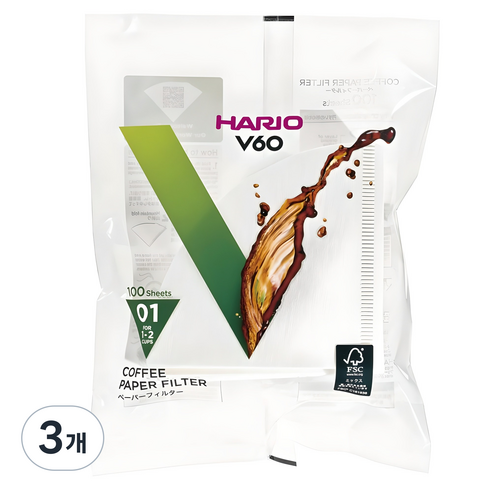 하리오 V60 종이필터 여과지 VCF-01-100W, 100개입, 3개