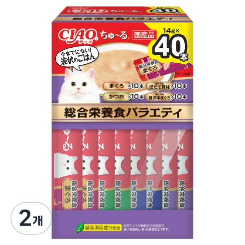 챠오츄르 고양이 종합영양식 버라이어티 짜먹는 간식 SC-400 40p, 560g, 2개