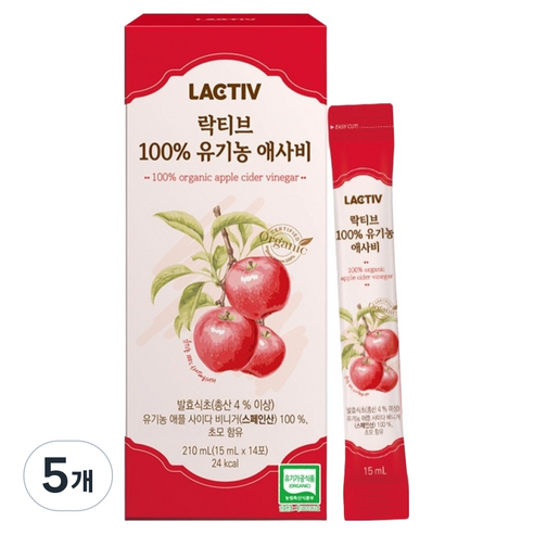 락티브 100% 유기농 애사비 발효식초 14p, 210ml, 5개