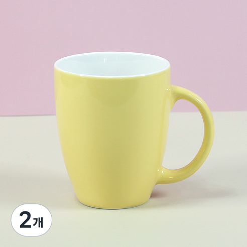해피정코리아 오벌 유광 머그컵 350ml, 옐로우, 2개