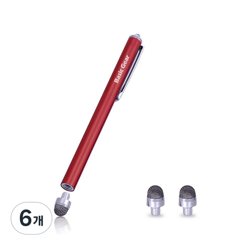 베이직기어 마이크로 터치펜, 레드, 6개