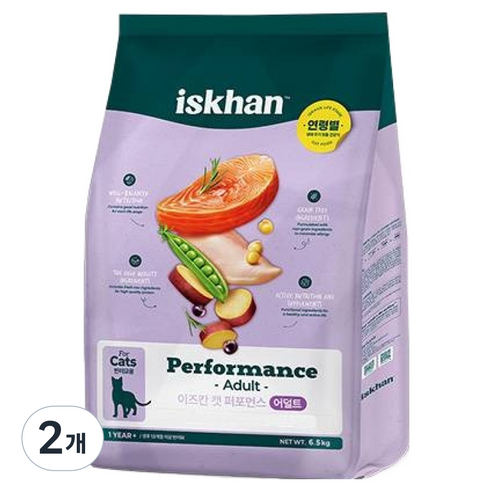 이즈칸 어덜트 캣 퍼포먼스 건식사료, 닭+연어, 6.5kg, 2개