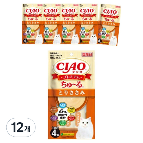 챠오츄르 고양이 프리미엄 짜먹는 간식 4p, 닭가슴살, 56g, 12개