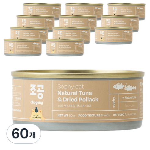 조공 어덜트 소피 캣 내추럴 습식캔, 참치+먹태, 90g, 60개