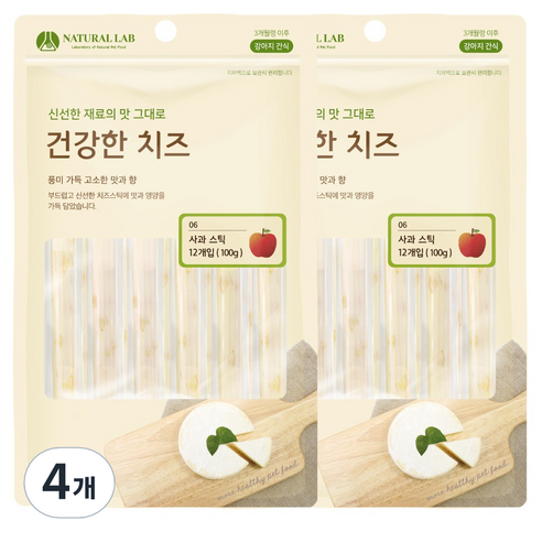 네츄럴랩 강아지 건강한 치즈 간식, 사과 스틱, 100g, 4개