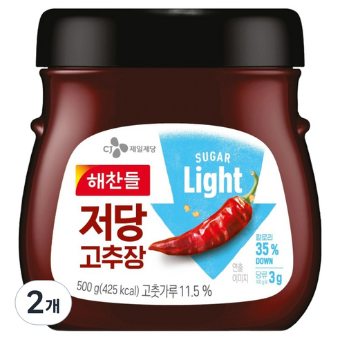 해찬들 저당 고추장, 500g, 2개