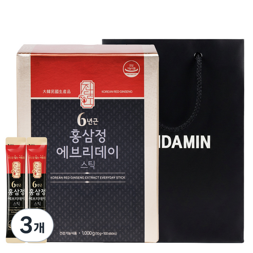 진담인 6년근 홍삼정 에브리데이 스틱 100p, 1kg, 3개