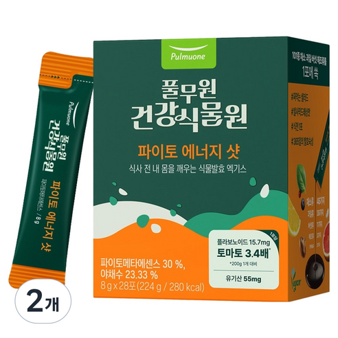 풀무원건강식물원 파이토 에너지 샷, 224g, 2개