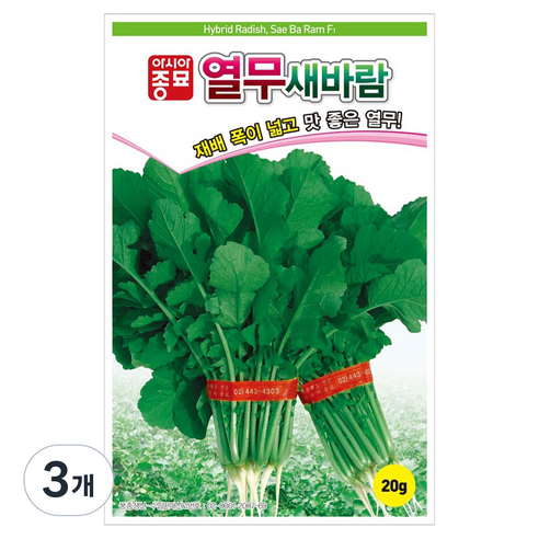 아시아종묘 열무 새바람 씨앗 20g, 3개
