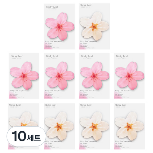 어프리 스티키리프 벚꽃 베이직 점착메모지 2종 세트 S, White + Pink, 10세트