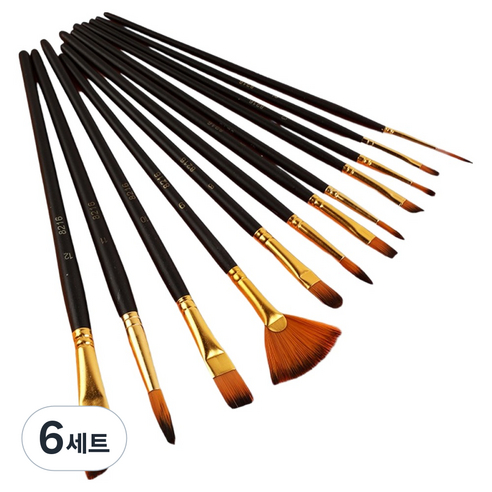 수채화 고품질 붓 12종 세트 블랙, 6세트