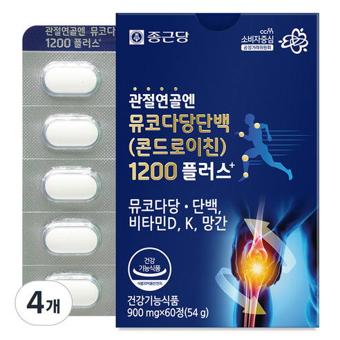 종근당 정품 관절연골엔 뮤코다당단백 콘드로이친 1200 플러스, 60정, 4개