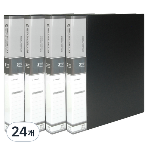 마이다스 PP칼라 O링 바인더 3공 민 2cm A4, 흑색, 24개
