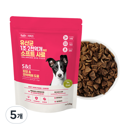 라피끄 강아지 유산균 1조 2천억개 품은 소프트 사료, 피부/피모, 1.2kg, 5개