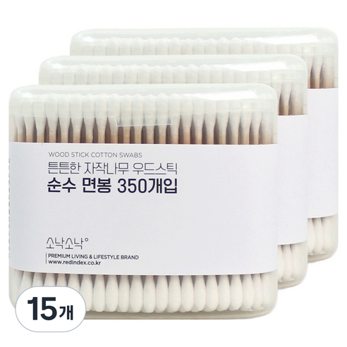 소낙소낙 튼튼한 자작나무 우드스틱 순수 면봉, 15개, 350개입