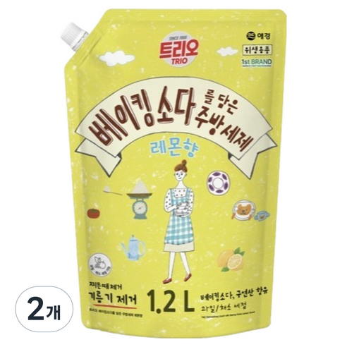 트리오 베이킹소다를 담은 주방세제 레몬향, 2개, 1.2L