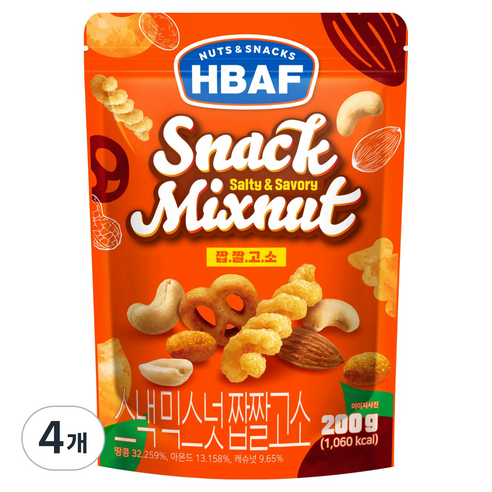 바프 스낵믹스넛 짭짤고소, 200g, 4개