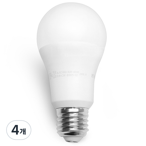 번개표 원하 LED 전구 10W 화이트, 주광색, 4개